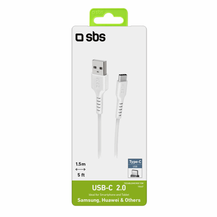 SBS - SBS USB-A - USB-C Kabel 1.5m - Vit