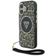 Guess - Guess Mobilskal till iPhone 16 MagSafe IML Leopard Triangle Cord Strap - Brun