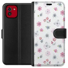 Gustaf - Pl&aring;nboksfodral till Samsung Galaxy A03 med Blommor och fj&auml;rillar