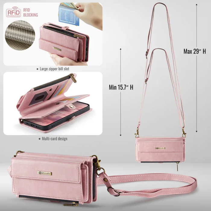Caseme - Caseme iPhone 16e Plånboksfodral RFID Blocking Zipper - Rosa
