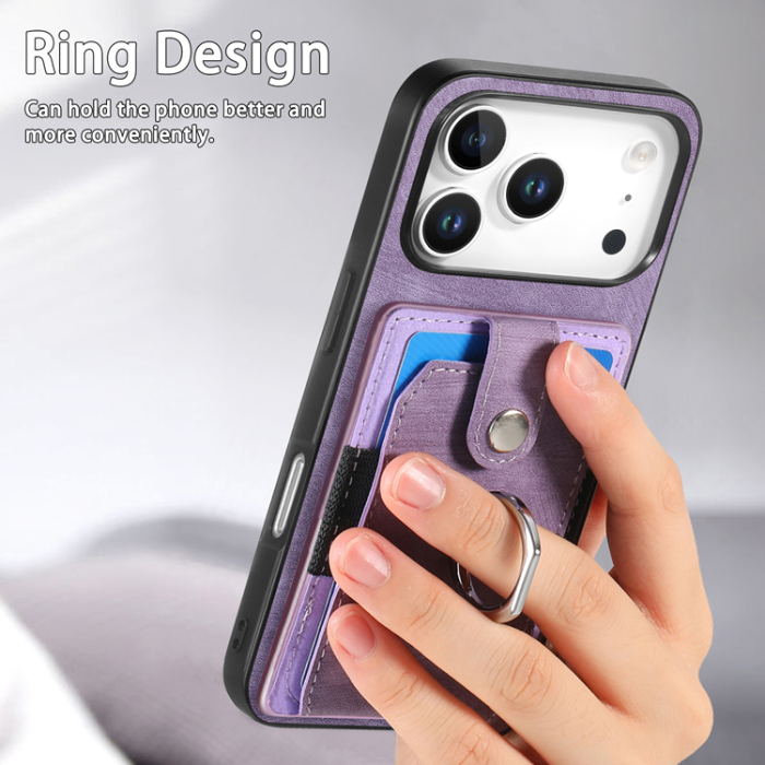 A-One Brand - iPhone 17 Pro Mobilskal med Korthållare Läder Kickstand - Lila