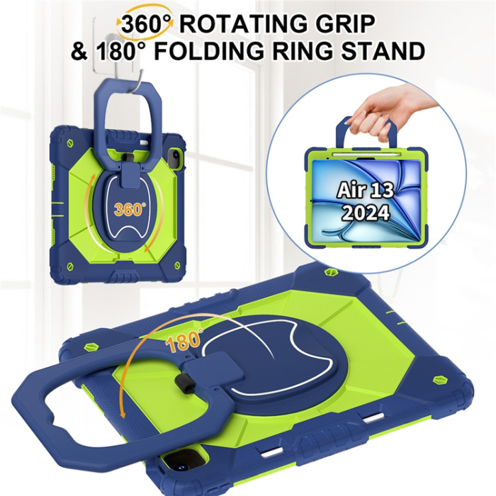 A-One Brand - iPad Air 13(2025/2024) Skal Kickstand Silikon+PC - Marinblå/Gulgrön