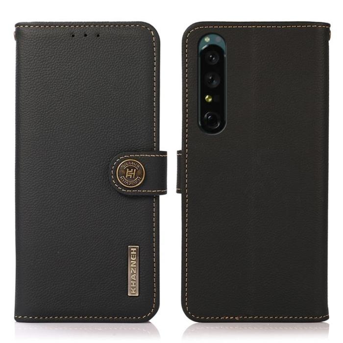 KHAZNEH - KHAZNEH Sony Xperia 1 IV Plånboksfodral Äkta Läder RFID - Svart