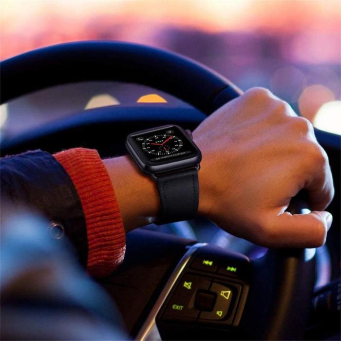 Tech-Protect - Tech-Protect Leatherfit Apple Watch 4/5/6/7/8/SE/Ultra (42/44/45/49mm) - Svart