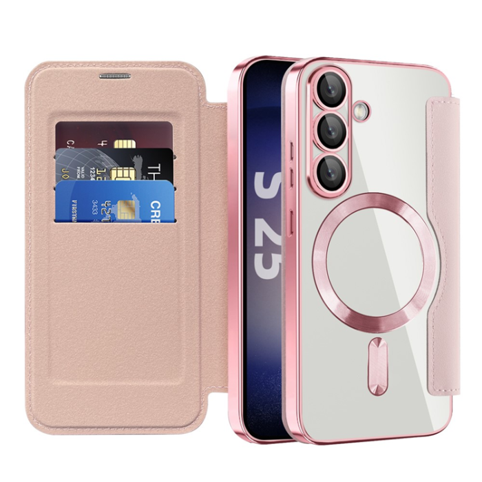 A-One Brand - Galaxy S25 Plånboksfodral MagSafe RFID Blocking - Rosa