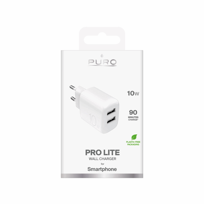 Puro - Puro Väggladdare 10W 2x USB-A Prolite - Vit