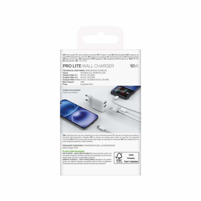 Puro - Puro Väggladdare 10W 2x USB-A Prolite - Vit