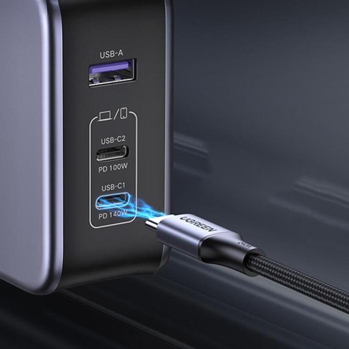 UTGATT1 - Ugreen GaN Väggladdare USB-A till USB-C 140W USB-C Kabel 1.5m - Grå