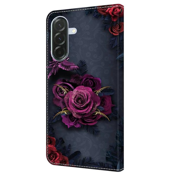 OEM - Samsung Galaxy A37 Plånboksfodral Mönstertryck Konstläder - Lila Blommor