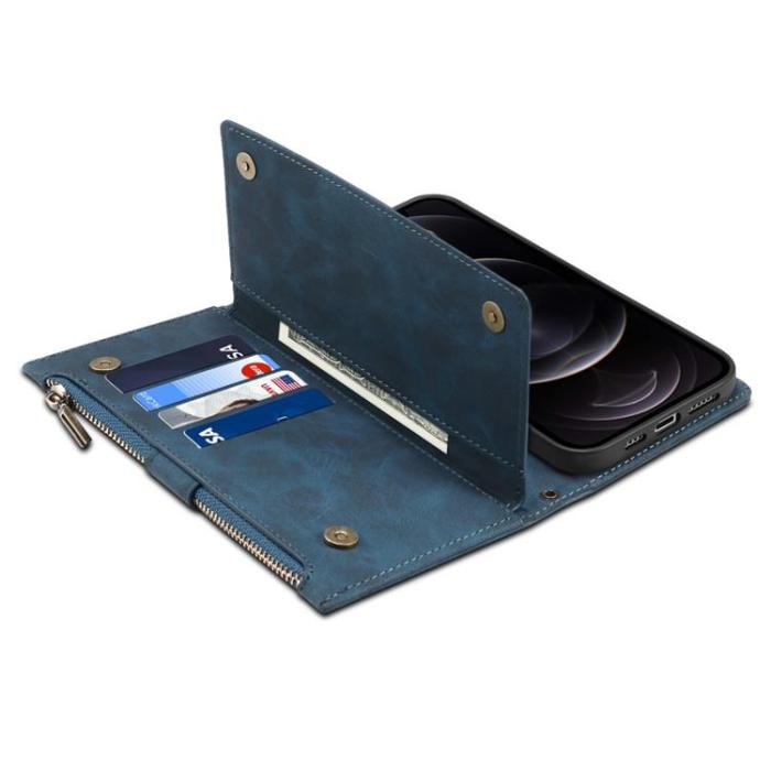 OEM - iPhone 14 Pro Max Plånboksfodral Flap Zipper Strap - Blå