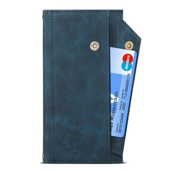 OEM - iPhone 14 Pro Max Plånboksfodral Flap Zipper Strap - Blå