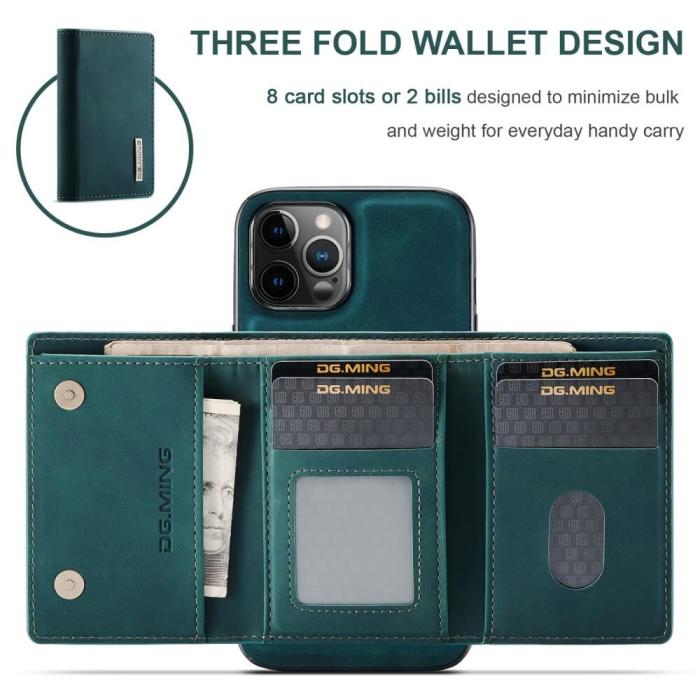 OEM - iPhone 11 Skal DG.MING M1 Magnetic Tri-fold Wallet Med Kickstand - Grön