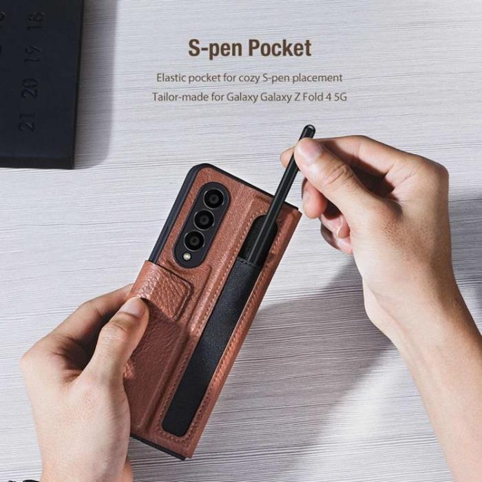 Nillkin - Nillkin Galaxy Z Fold 4 Plånboksfodral Äkta Läder Qin Series - Svart