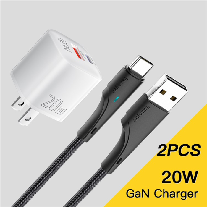 ESSAGER - ESSAGER GaN Snabbladdare 20W USB-A - USB-C US Curved - Vit