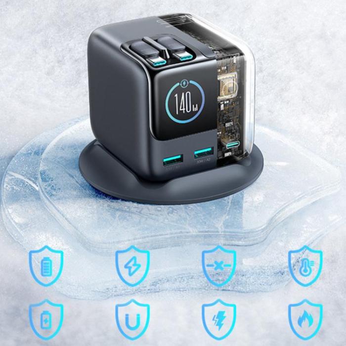 Joyroom - Joyroom Bordsladdare 140W med 5 Portar GaN Dubbla Utdragbara Kablar