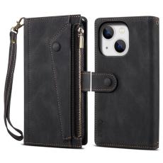 OEM - iPhone 14 Plus Plånboksfodral Flap Zipper Strap - Svart