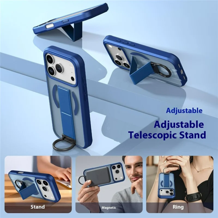 A-One Brand - iPhone 17 Pro Max Mobilskal Magsafe D-Ring Kickstand - Blå