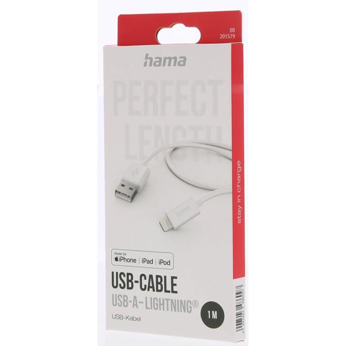 Hama - HAMA LaddUSB-A till Lightning kabel 1m - Vit