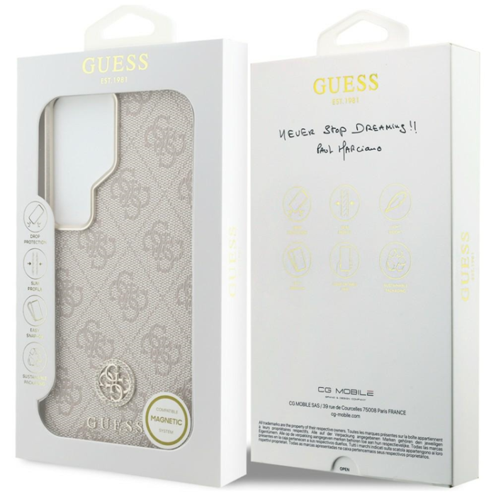 Guess - Guess Mobilskal För Galaxy S26 Ultra MagSafe 4G Rhinestone Round Logo - Rosa