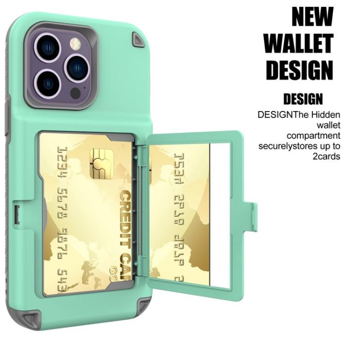 OEM - iPhone 14 Pro Skal Korthållare Mirror Kickstand - Grön