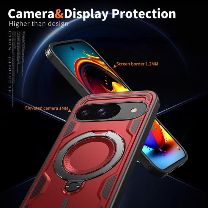 N/A - Mobilskal till Google Pixel 10/10 Pro Plast Militärskydd Kickstand - Röd