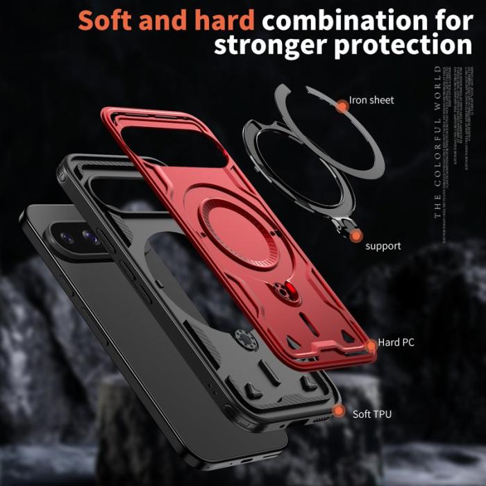 N/A - Mobilskal till Google Pixel 10/10 Pro Plast Militärskydd Kickstand - Röd