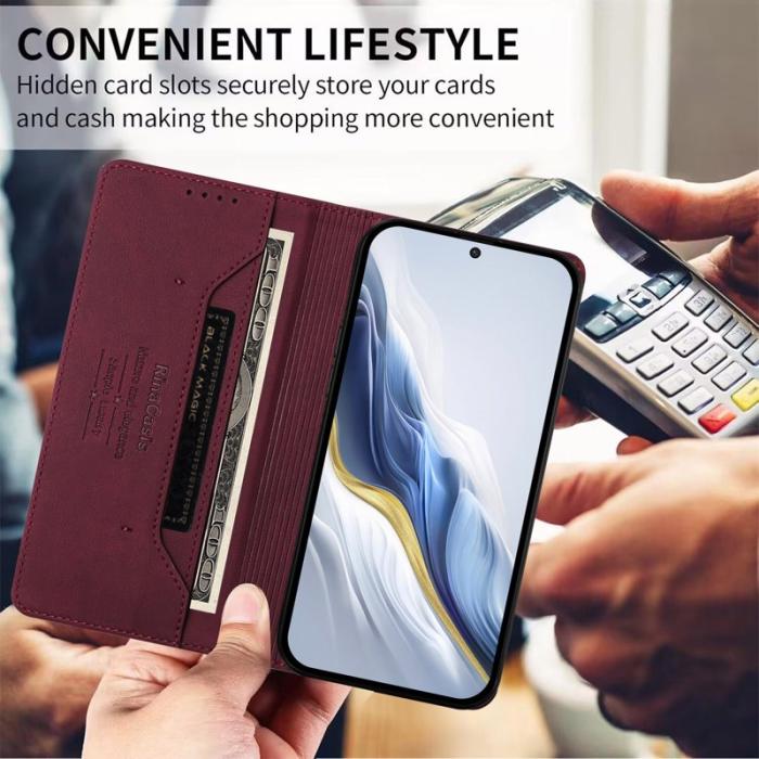 OEM - RINACASIS Samsung Galaxy A57 Plånboksfodral Konstläder RFID Skydd - Vinröd