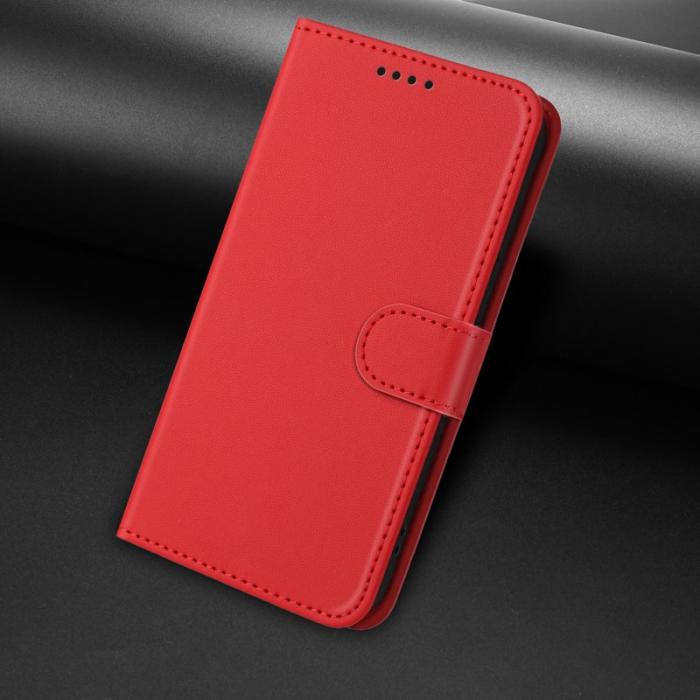 OEM - Samsung Galaxy A57 Fodral KonstLäder Ställ Solid Färg - Röd