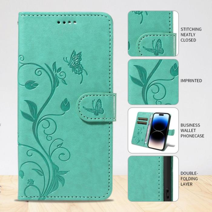 OEM - Samsung Galaxy A57 Plånboksfodral Konstläder Blommönster Ställ - Grön
