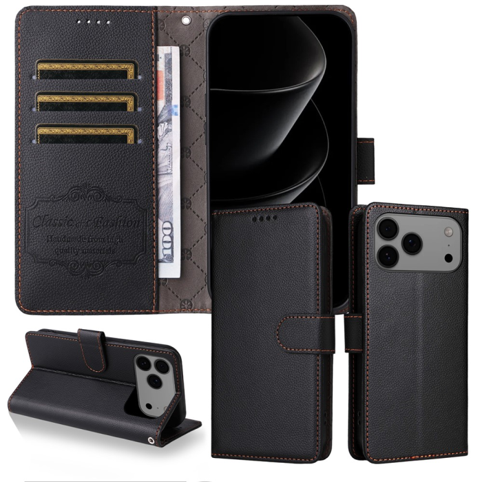 A-One Brand - iPhone 17 Pro Max Plånboksfodral RFID Blocking med Handledsrem