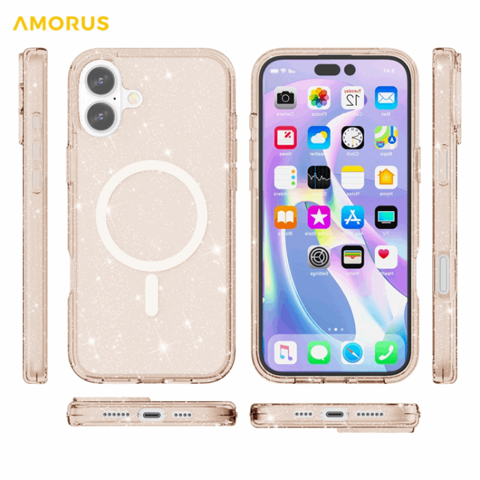 AMORUS - AMORUS Mobilskal till iPhone 17 Magsafe Glitter Powder PC + TPU - Guld