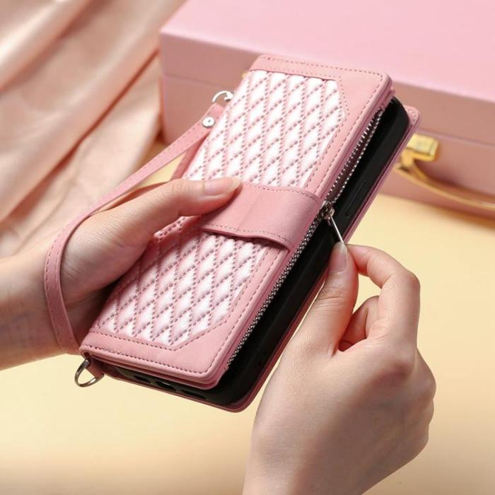 A-One Brand - iPhone 13 Plånboksfodral Rhombus Grid - Rosa