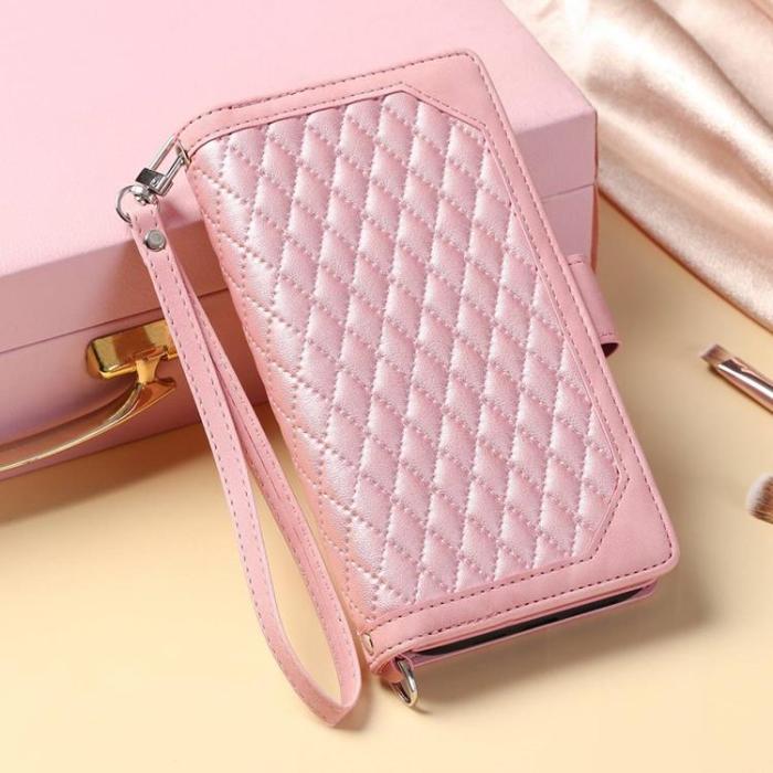 A-One Brand - iPhone 13 Plånboksfodral Rhombus Grid - Rosa