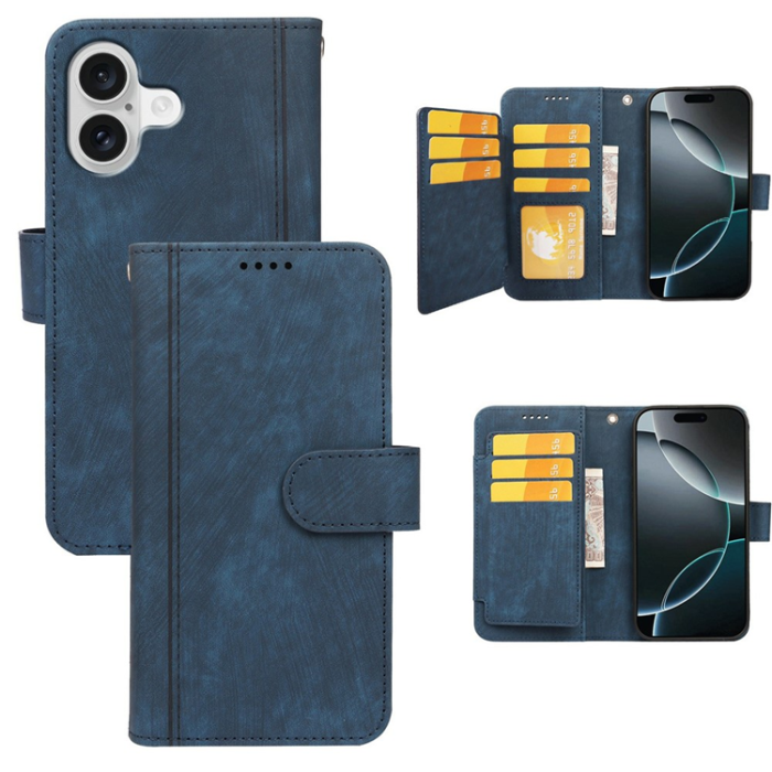 A-One Brand - iPhone 17 Plånboksfodral Line Pattern Läder - Blå