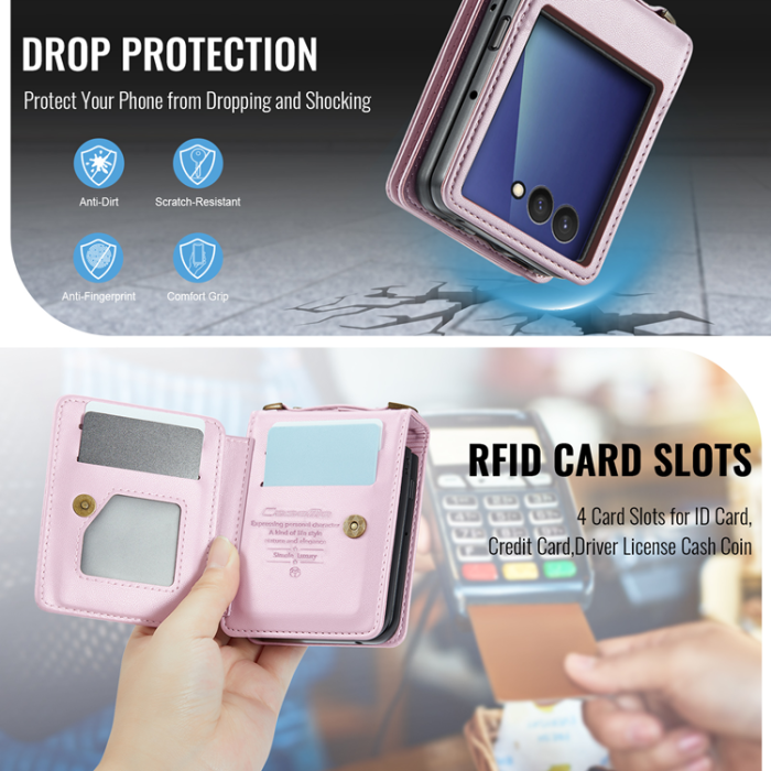 Caseme - CASEME Galaxy Z Flip 7 Plånboksfodral RFID Blocking C22 - Rosa