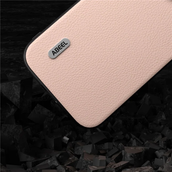 ABEEL - ABEEL iPhone 15 Pro Max Mobilskal Äkta Läder Litchi - Rosa
