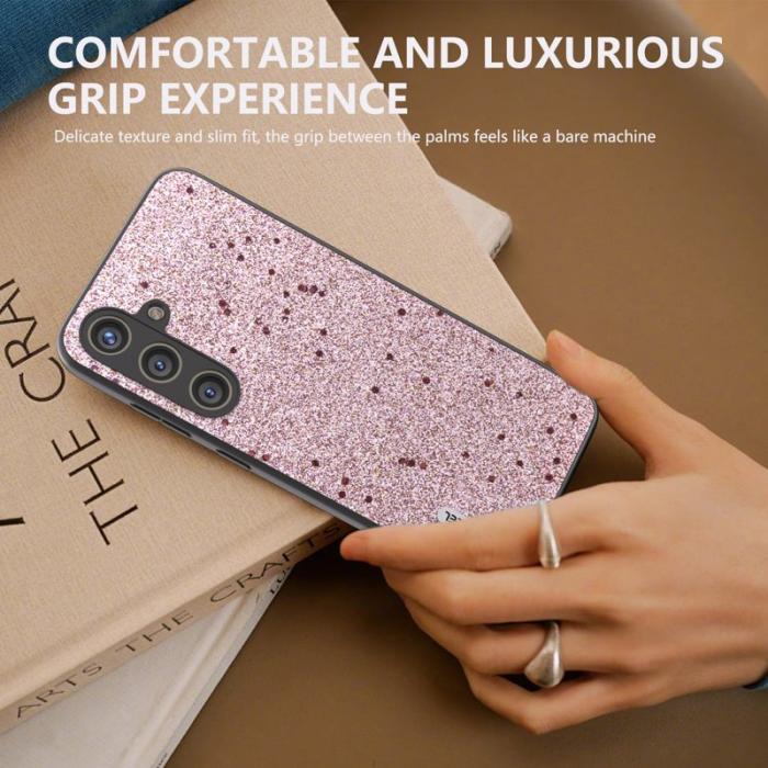 ABEEL - ABEEL Mobilskal till Galaxy S24+ PU Läder Glitter Ytbehandling - Rosa