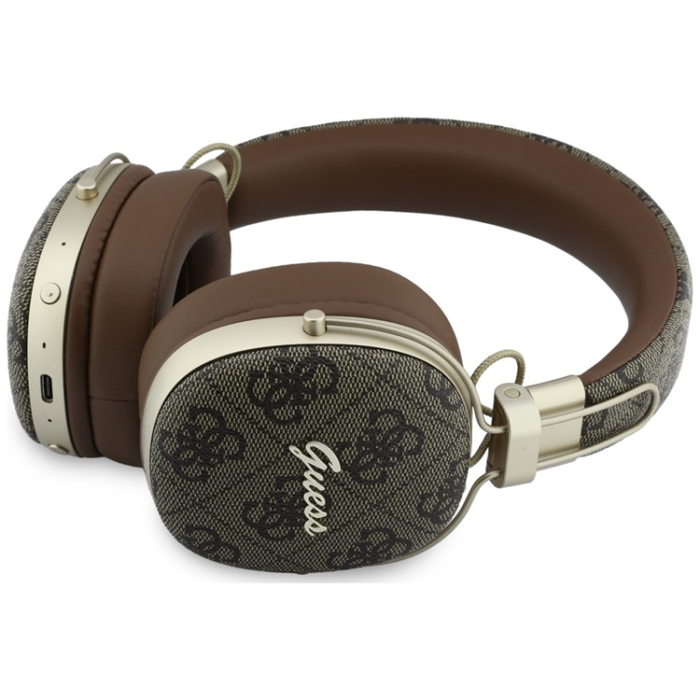 Guess - Guess On-Ear Hörlurar Bluetooth ENC Metal 4G Script Logo - Brun