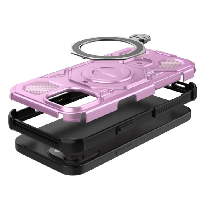 OEM - iPhone 15 Mobilskal Plast Shockproof Med Ställ - Rosa