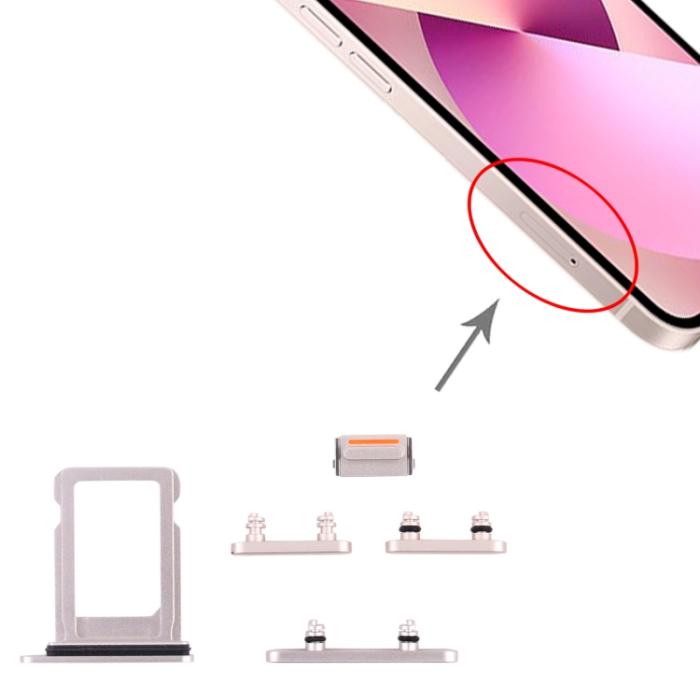 UTGATT1 - iPhone 13 Mini Simkortshållare (Dual) + Sidoknappar - Vit