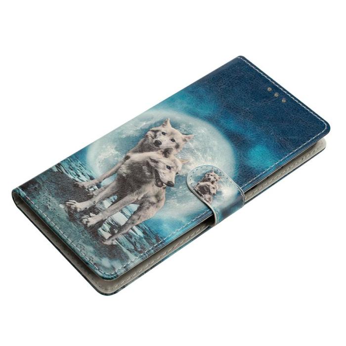 OEM - Samsung Galaxy S26 Plus Plånboksfodral Konstläder Mönstertryck Ställ Två Vargar