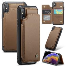 Caseme - CASEME C22 iPhone XS Max Fodral KonstL&auml;der RFID-Skydd- Brun