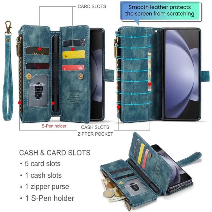 Caseme - CASEME Galaxy Z Fold 5 Plånboksfodral C30 Zipper - Blå