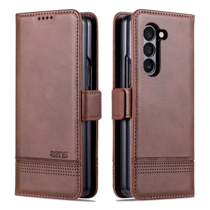 AZNS - AZNS Samsung Galaxy Z Fold5 Plånboksfodral Konstläder - Brun