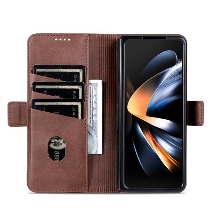 AZNS - AZNS Samsung Galaxy Z Fold5 Plånboksfodral Konstläder - Brun