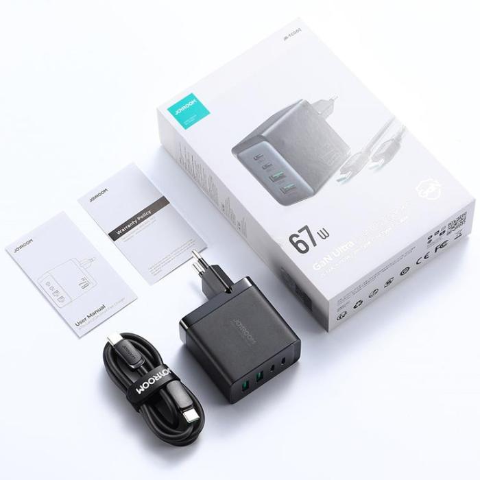 Joyroom - Joyroom Väggladdare 67W 2xUSB-C till 2xUSB-A till USB-C Kabel - Svart