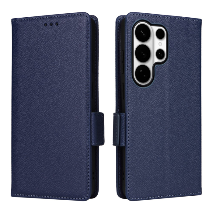 A-One Brand - Galaxy S26 Ultra Plånboksfodral Litchi Läder med Rem - Mörkblå