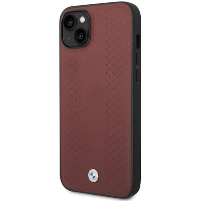 BMW - BMW iPhone 14 Mobilskal Läder Diamond Pattern - Burgundy