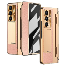 A-One Brand - Galaxy Z Fold7 5G Mobilskal l&auml;der + PC Kickstand - Guld+Rosa