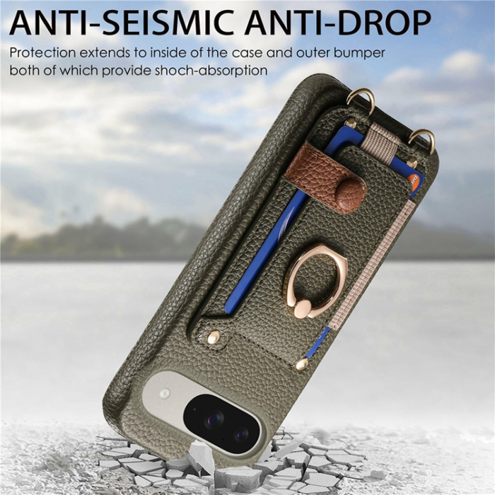 A-One Brand - Google Pixel 10/10 Pro Mobilskal med Korthållare Ring Kickstand - Midnight Grön